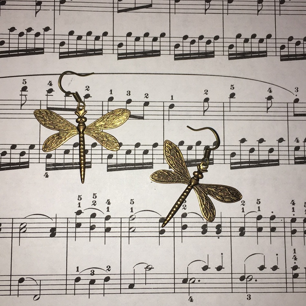 Antique brass dragonfly earrings